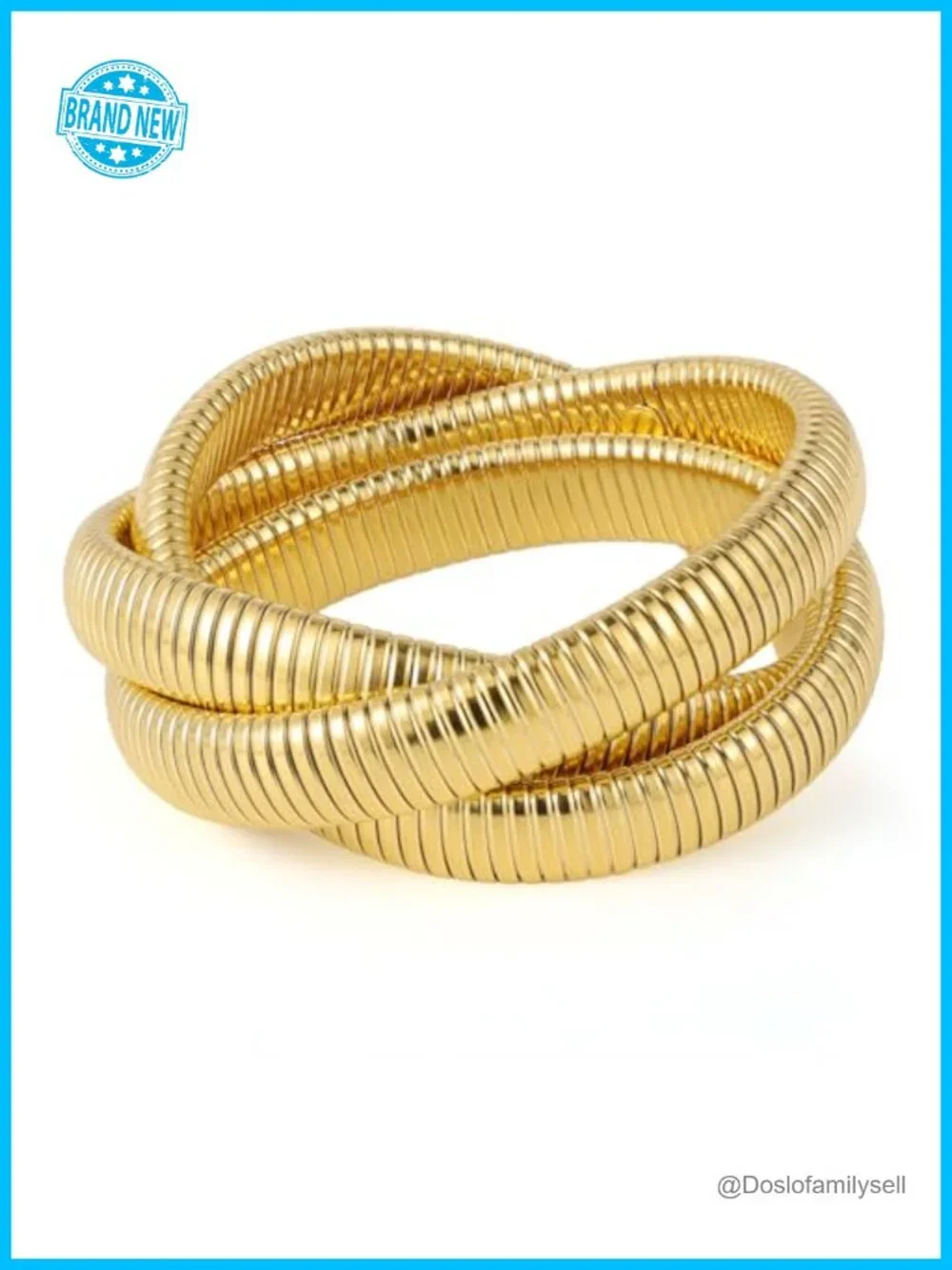 18K Gold Plated Chunky Stainless Steel Stretch Bangle Bracelet Stack